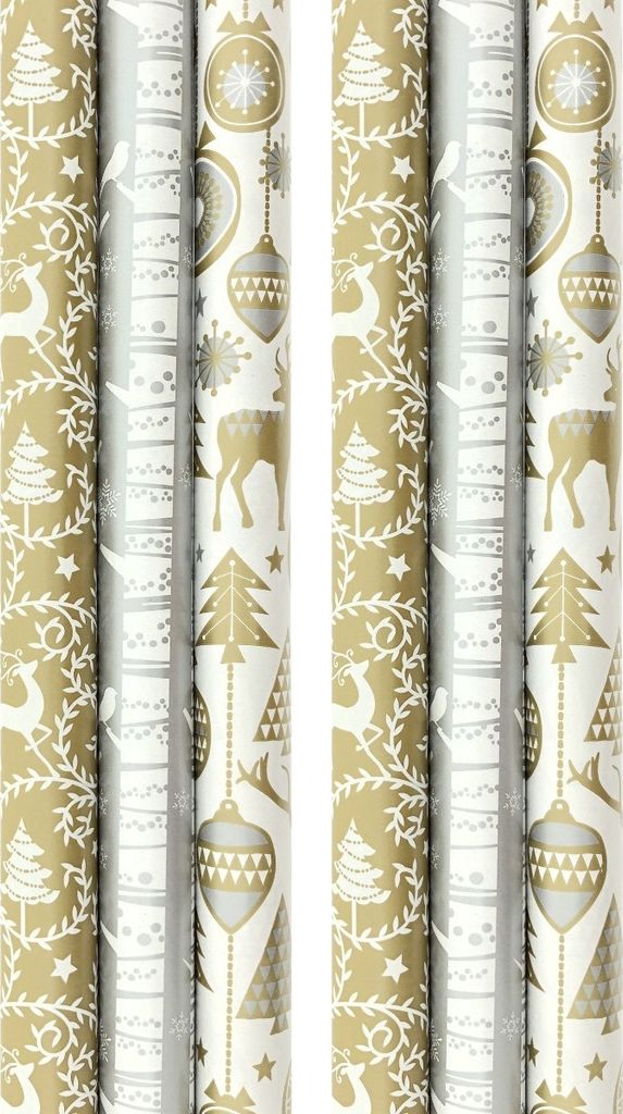 Sortiment Gold- und silberfarbenes Luxus-Weihnachtspapier, Geschenkpapier, Geschenkpapier – 200 x 70 cm – 6 Rollen