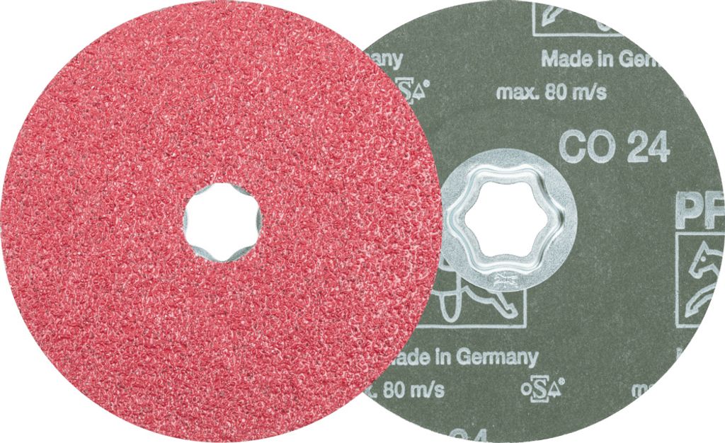 PFERD TOOLS COMBICLICK Keramikkorn Fiberscheibe Ø 125 mm CO24 für hohen Abtrag auf Stahl