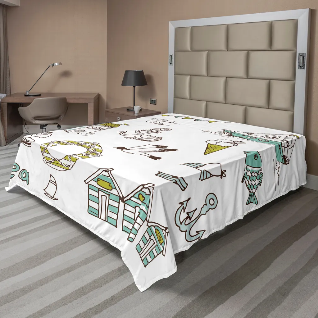 Drap de lit nautique ABAKUHAUS 275x260cm avec motifs marins vert pâle