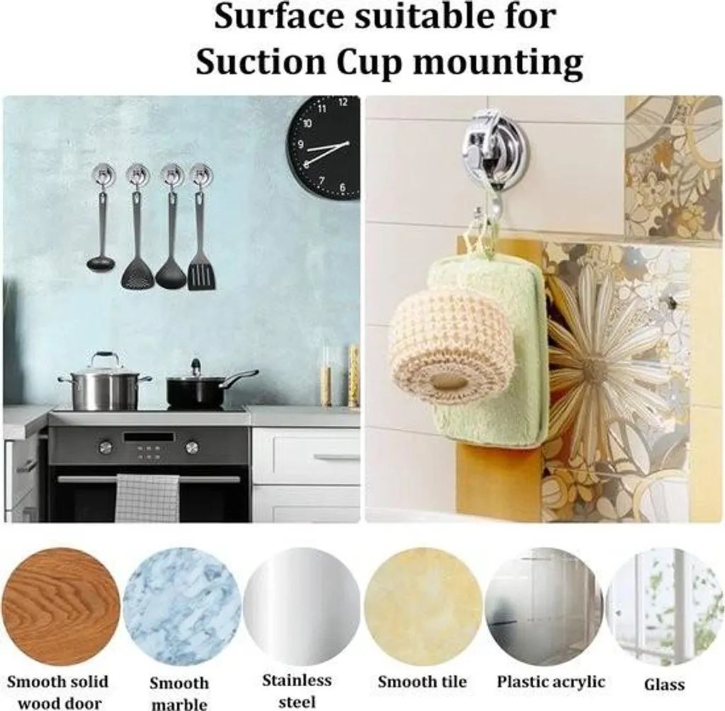 Lot de 4 Crochets à Ventouse Noirs Robustes - Support Mural sans Percage