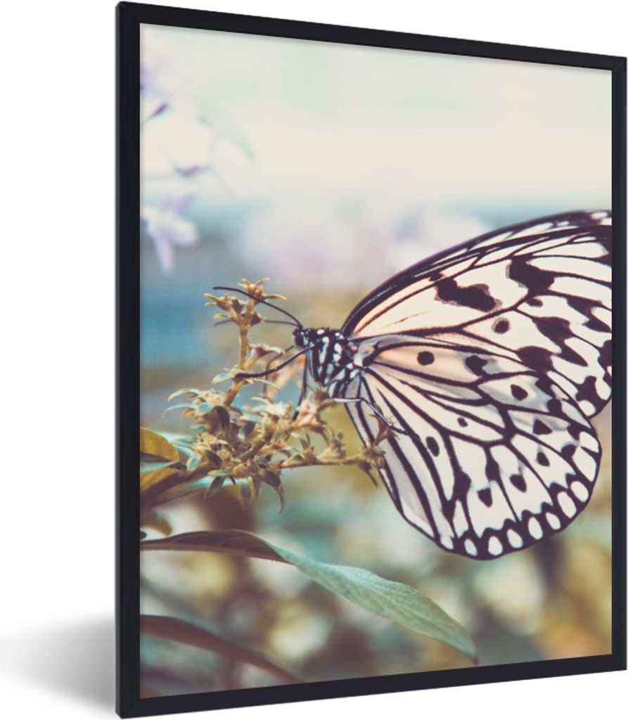 MuchoWow Gerahmtes Poster Schmetterling - Blumen - Frühling 60x80 cm - Poster mit Schwarzem Bilderrahmen Wandposter Rahmen Foto Bilder - Premium...