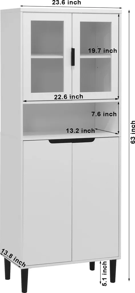 Armoire Vitrine Blanche avec Portes en Verre et Tiroirs de Rangement