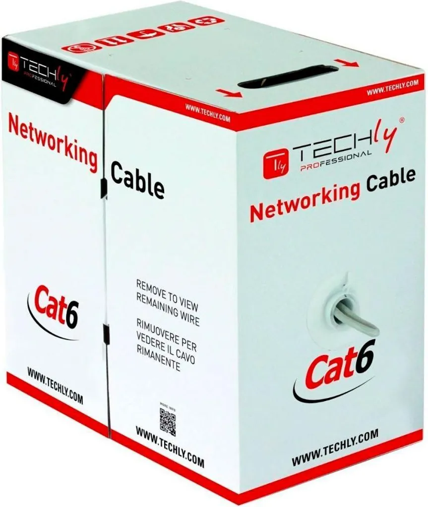 Bobine de câble Ethernet Cat6 UTP Techly Gris 305m pour Réseau LAN