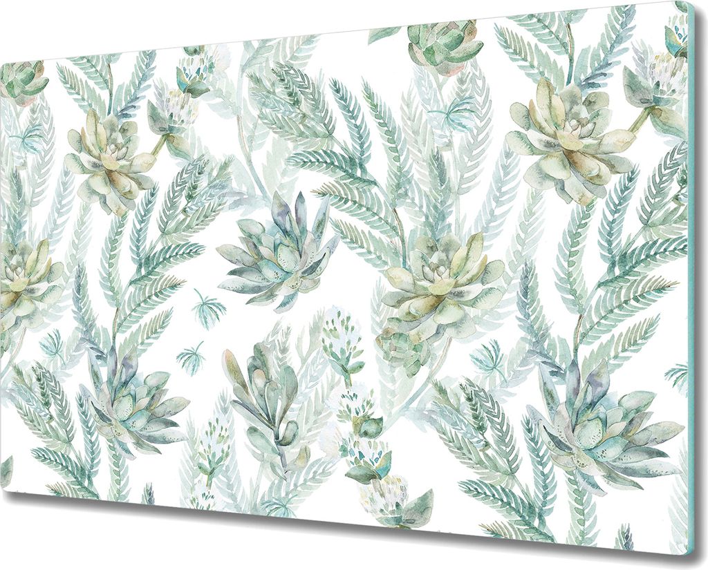 Glas Schneidebrett Herdabdeckplatten Schneideplatten - 80x52 cm - Grüne Pflanzen