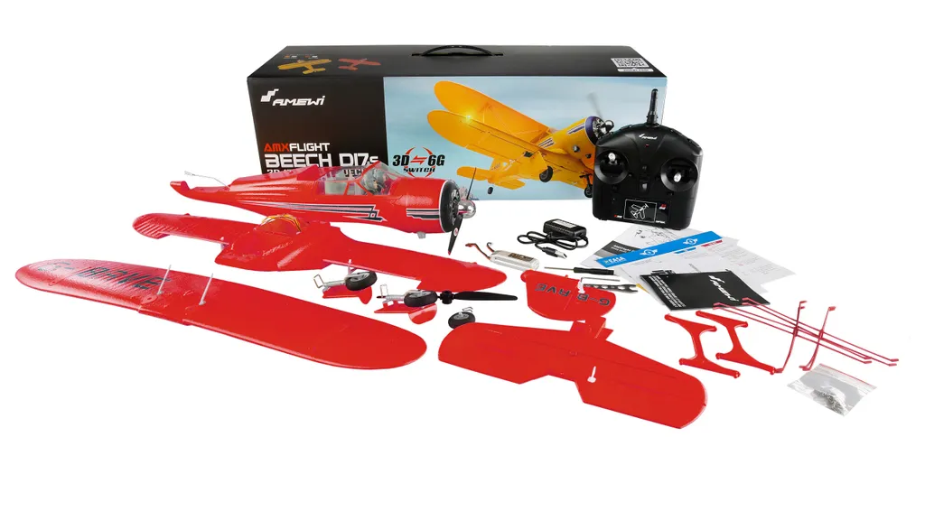 Biplan Télécommandé Beech D17s AMXFlight avec Gyroscope 3D/6G RTF - 5