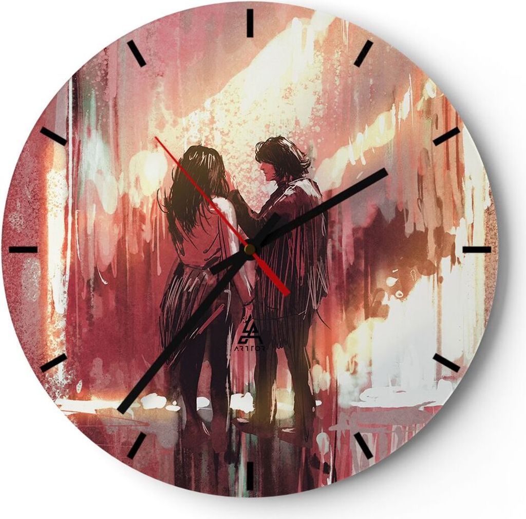 Wanduhr - Rund - Glasuhr - Paar künstlerisch illustration liebhaber - 40x40cm - Schleichendes Uhrwerk - Lautlos - zum Aufhängen bereit - Dekorati...