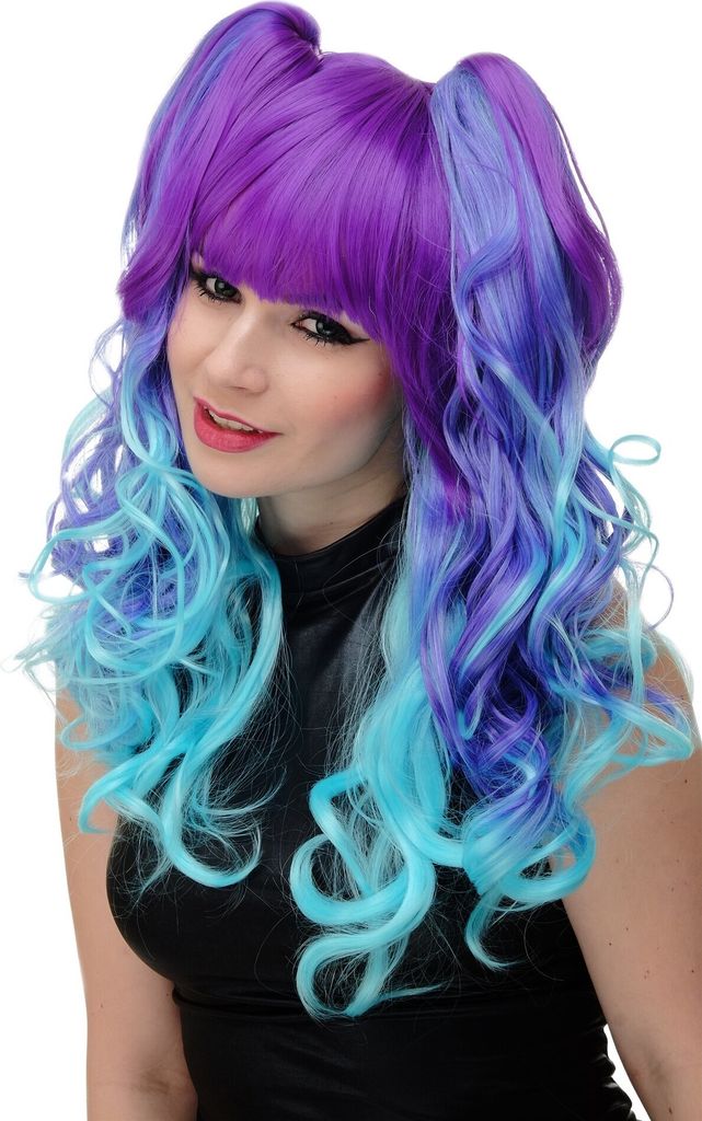 WIG ME UP Perücke Cosplay Zöpfe Ombre Blau Türkis Produktbild 