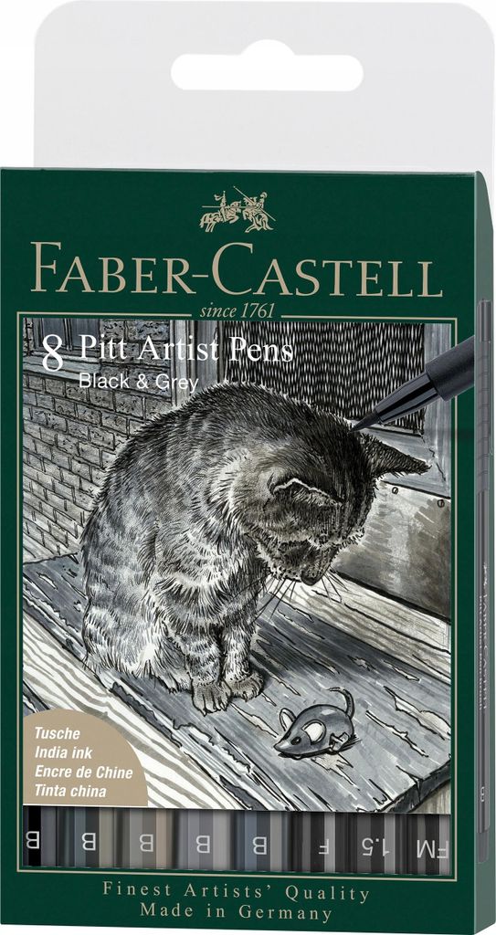 Faber-Castell Pitt Artist Pen Tuschestift, 8er Etui, Black & Grey, 8 Farben, Schwarz, Grau, Rund, Kunststoff, 1 Stück(e)