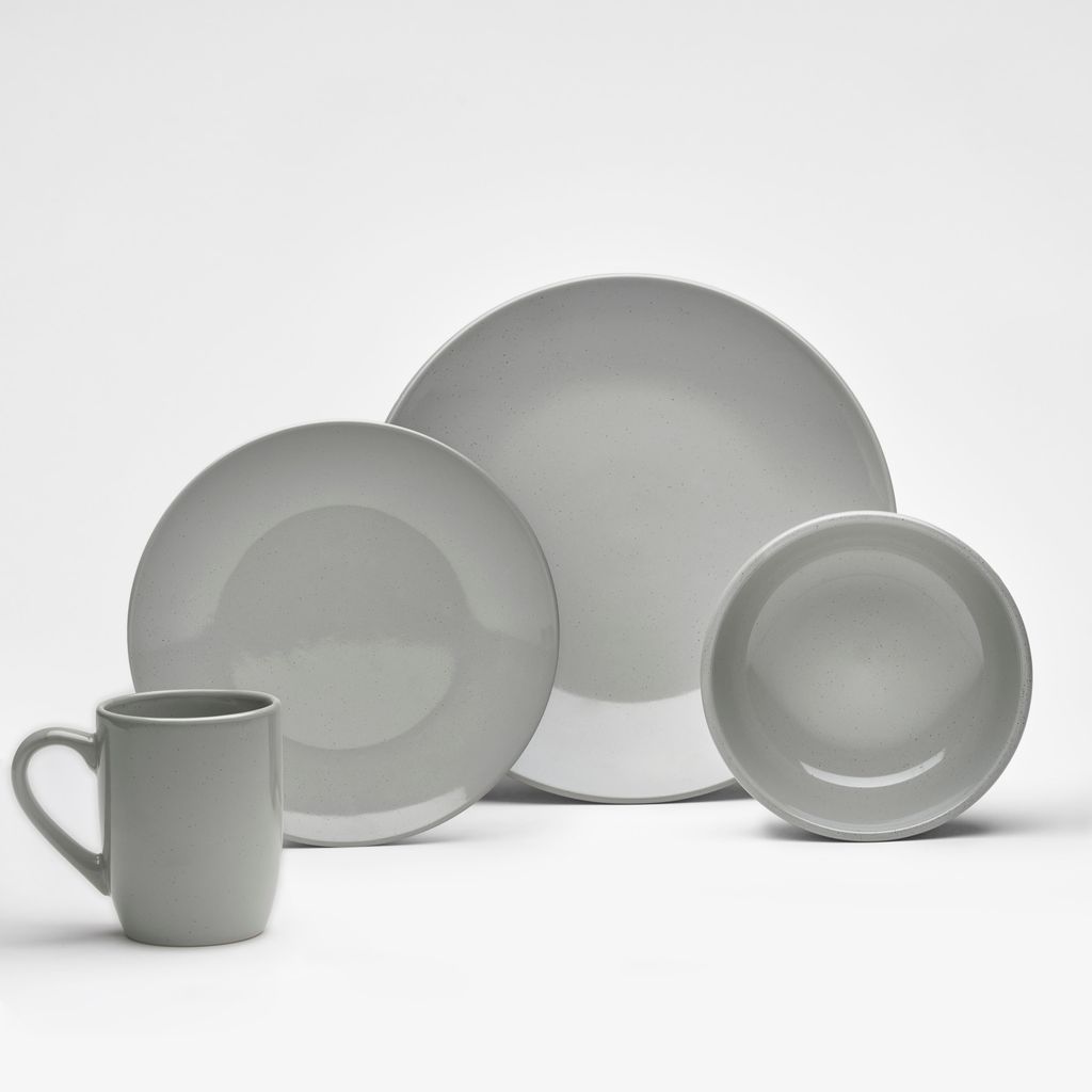 Kombiservice Göteborg Grau 24-teilig Steinzeug für 6 Personen – glänzend grau mit Sprenkeln – Kaffeebecher 360 ml, Dessertteller 20 cm, Spei...