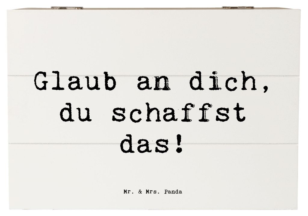 Mr. & Mrs. Panda Geschenkbox Spruch Schulanfang Glaube 22 x 15 cm - Weiß - Geschenk, Holzkiste, Ermutigung, Stärke, Mutmacher, Zuversicht, positi...
