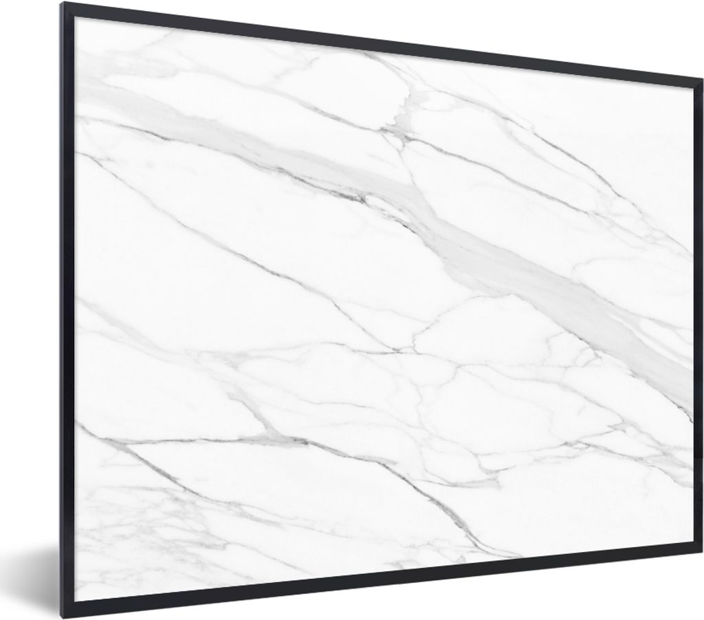 MuchoWow Gerahmtes Poster Marmor - Weiß - Linie - Muster - Luxus - Marmoroptik 80x60 cm - Poster mit Schwarzem Bilderrahmen Wandposter Rahmen Fo...