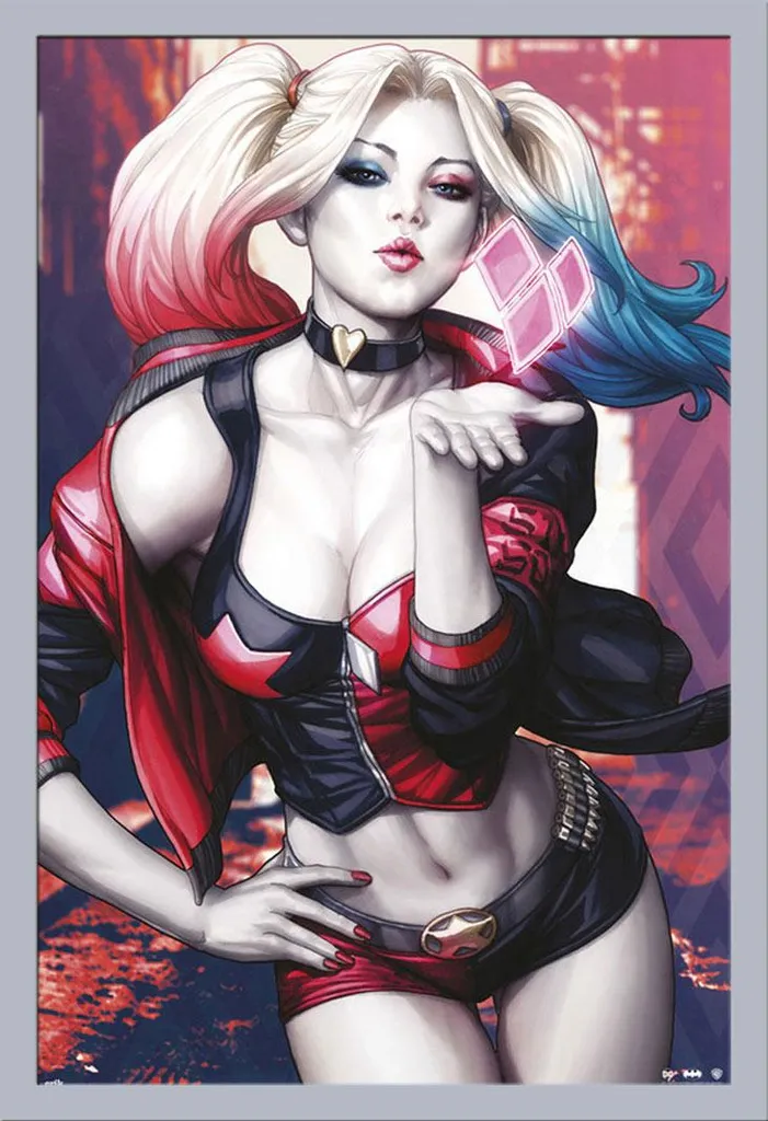 Quadro Harley Quinn Kiss: Cornice Argento Shinsuke e Poster Maxi DC