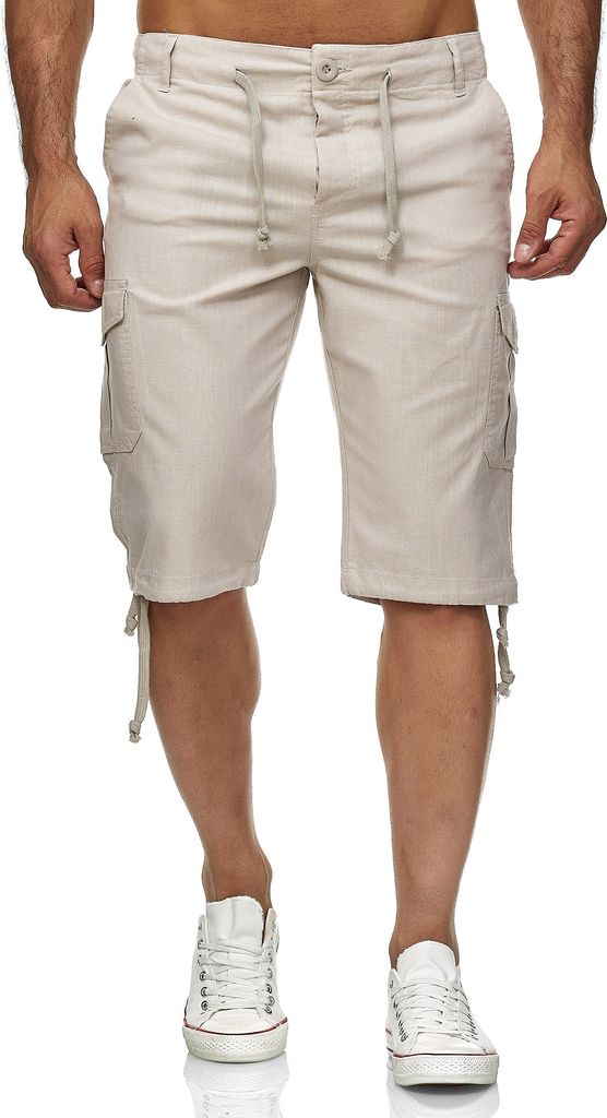 Reslad Leinen Cargo Shorts Männer Strandhose Herren Leinenhose 3/4 Hose Freizeit Kurze Hosen Sommer Bermudas RS-3001 Beige 2XL