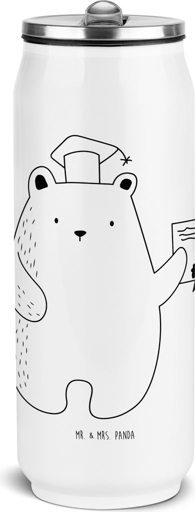 Mr. & Mrs. Panda Getränkedosen Trinkflasche Bär Prüfung - Weiß - Geschenk, Zeugnis, Edelstahl, Abschlusszeugnis, Teddy, Thermoflasche, Abschlus...
