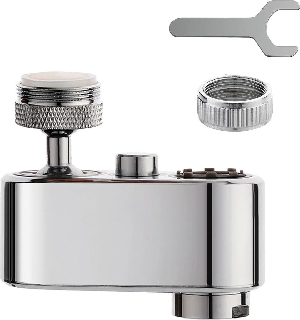 Drehbares Wasserhahn-Aufsatzstück 1080 Grad Doppel-Funktion - Strahlregler 2-Wege Für Küche und Badezimmer - Belüfter 22mm Innengewinde