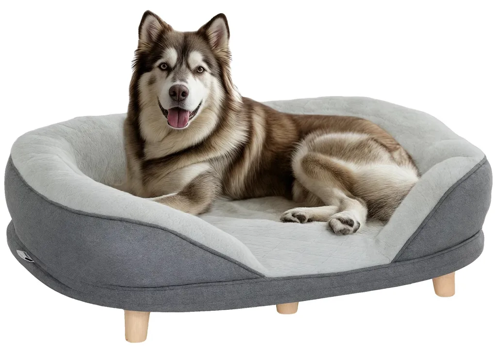Canapé pour animaux gris 90x78x25 cm avec pieds en bois massif robuste