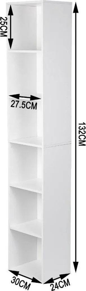Happyment Bibliothèque Nola Étagère 5 Niveaux Blanche 30x24x132 cm