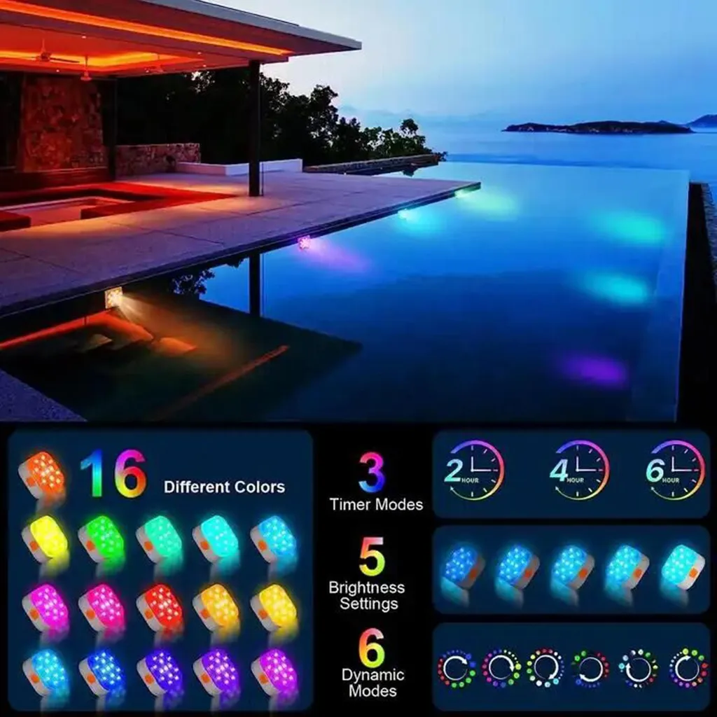 Lumière de Piscine LED Rechargeable IP68 avec Télécommande et Timer