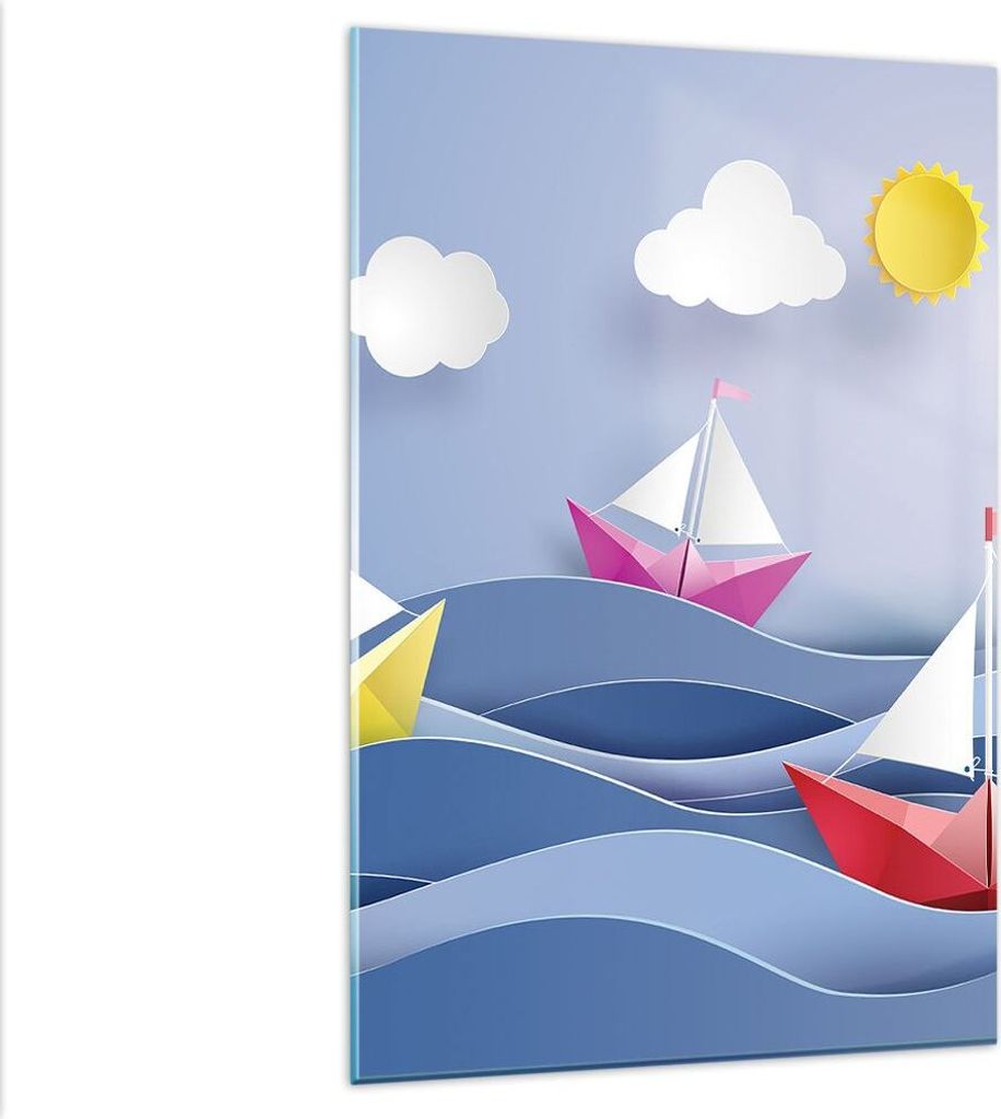 Bilder auf glas - Einteilig - Origami boot meer himmel - 80x120cm - Glasbilder - Wandbilder - Bilder - zum Aufhängen bereit - Wanddekoration aus G...