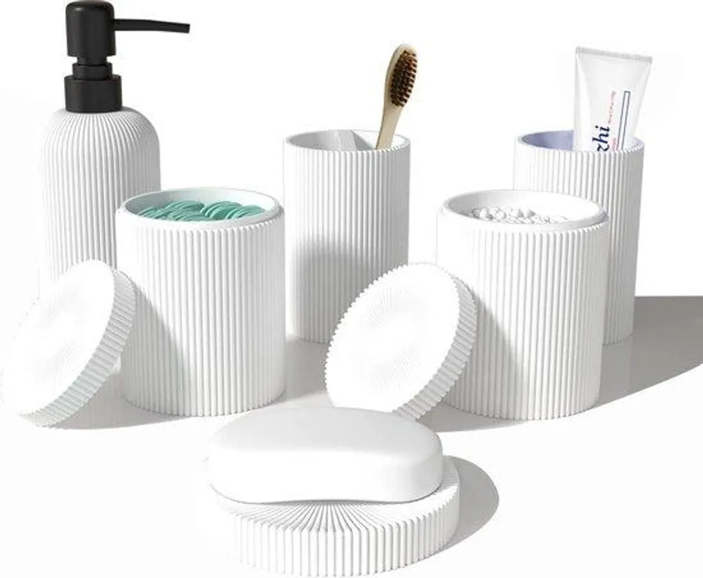 Ensemble accessoires salle de bain 6 pièces pour organiser un petit espace