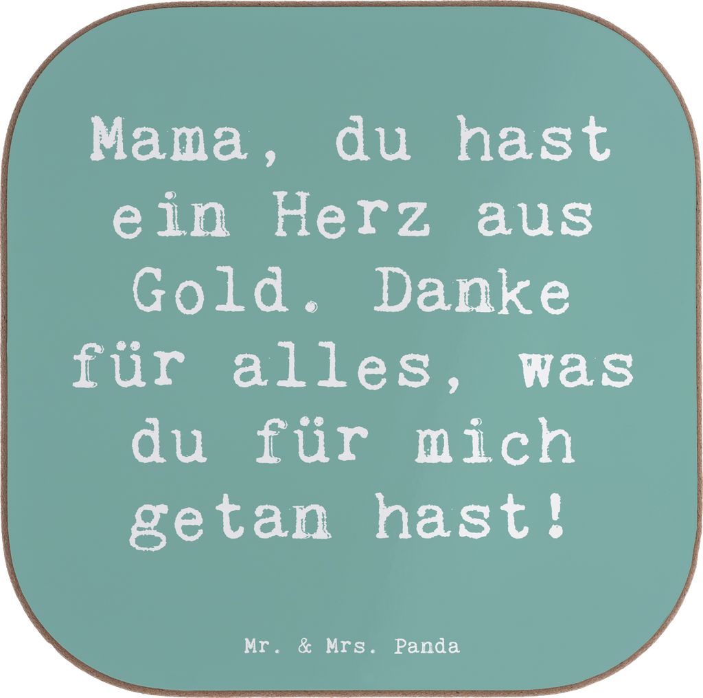 Mr. & Mrs. Panda Untersetzer für Gläser Spruch Mama Herz Gold - Meeresbrise - Geschenk, Danke sagen, Bedanken, Coaster, gläseruntersetzer, Aufme...