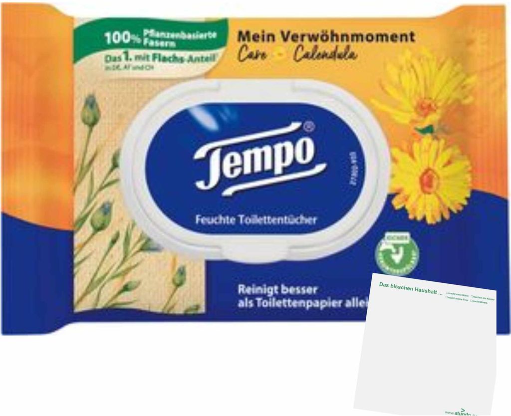Tempo Toilettentücher Feucht sanft & pflegend (42 Tücher) + usy Block