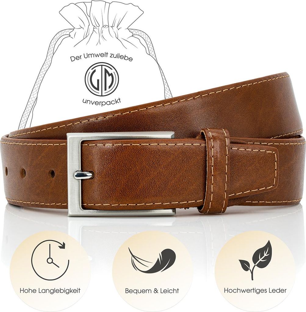 LINDENMANN Ledergürtel Herren, cognac 35 mm Vollleder, Größe / Size:Bundweite 90 cm Gesamtlänge 105 cm W 35.4 M, Farbe / Color:braun