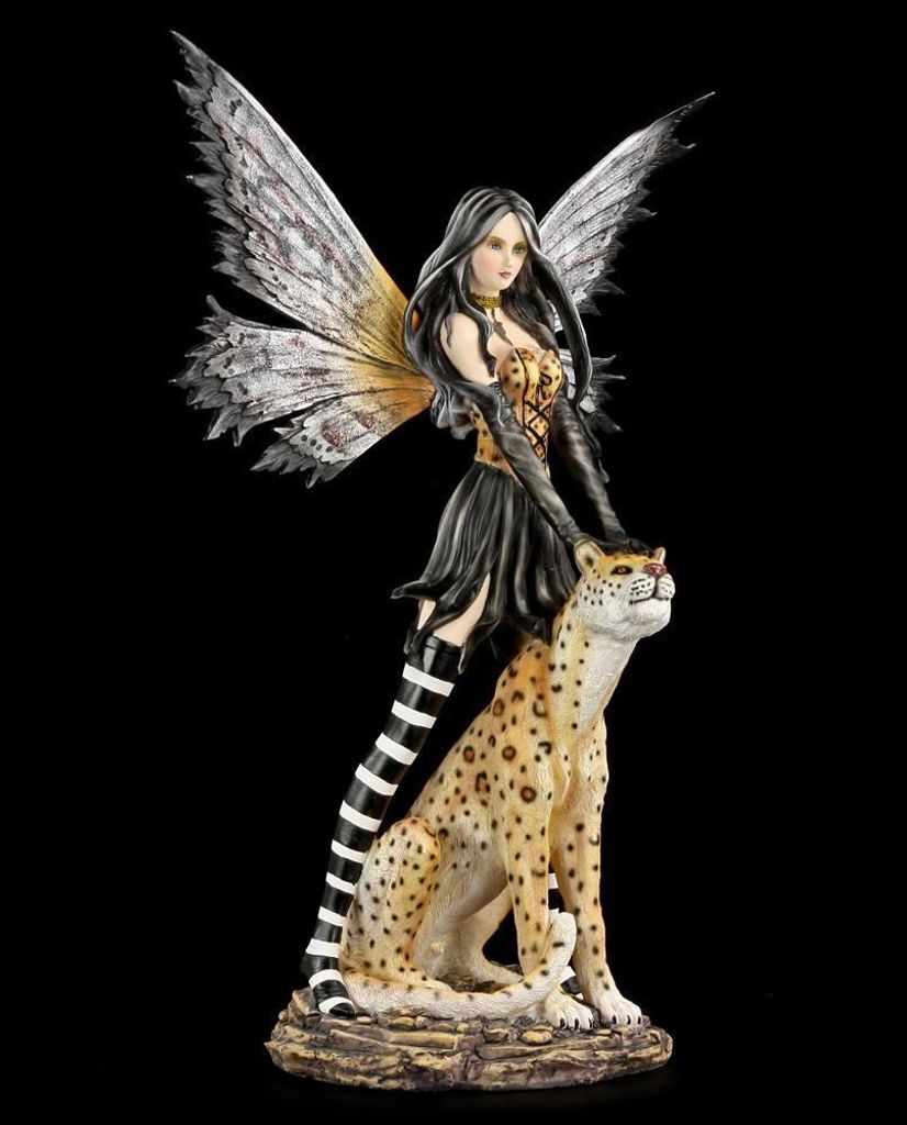 Große Elfen Figur - Leora mit Leopard - Fantasy DEkoration