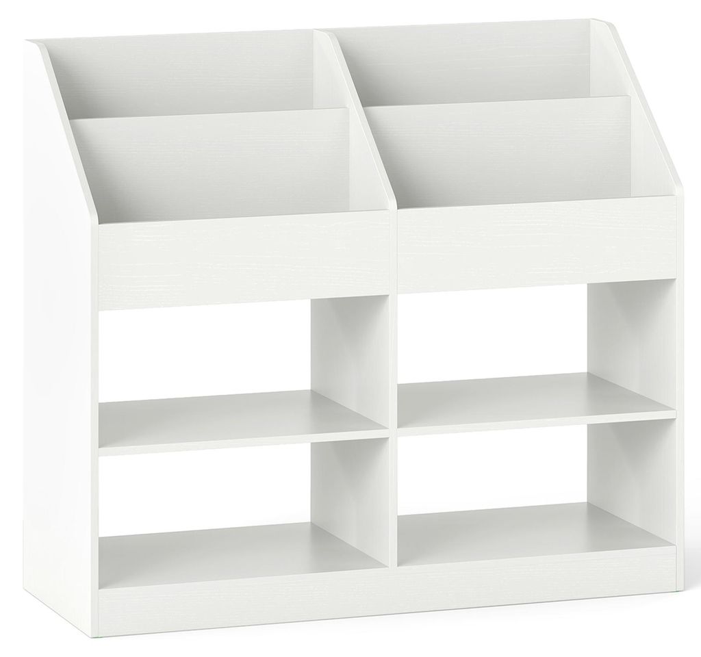 COSTWAY Kinder Bücherregal, Kinderregal mit 4 Regalen & 4 offenen Fächern, Kinderbücherregal Montessori, Spielzeug Organizer, 90x34x80 cm Weiß