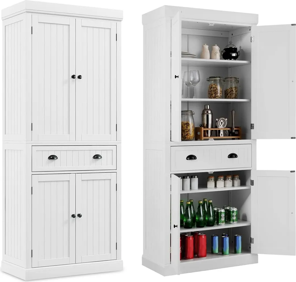 Buffet de Cuisine Indépendant 183cm : Meuble de Rangement Haut en Bois