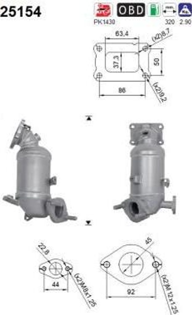 AS 25154 Katalysator OE 2853004GG2 kompatibel mit i10, Picanto