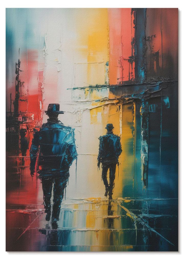 POSTER - 42x59 cm (A2) - !Artists - Eine farbenfrohe Stadtszene mit geheimnisvollen Gestalten - Wandbild für Wohnzimmer Schlafzimmer & Flur, Moder...