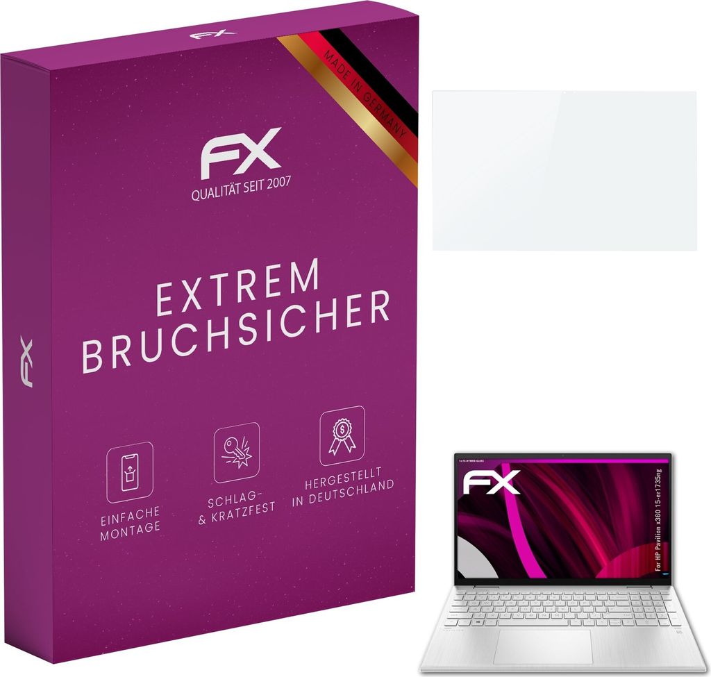 atFoliX FX-Hybrid-Glass Displayfolie kompatibel mit HP Pavilion x360 15-er1735ng Glasfolie