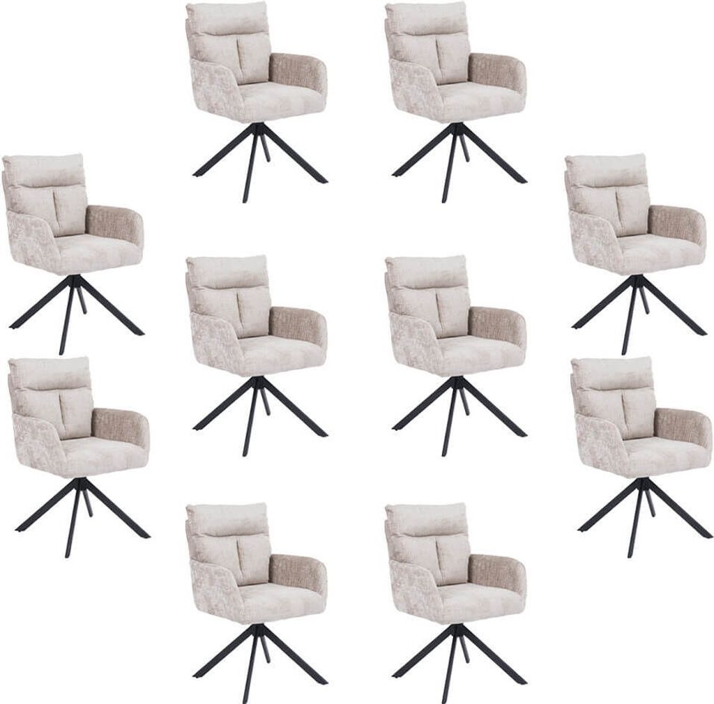 HOME DELUXE Esszimmerstuhl mit Armlehne ALUNA Chenille - 10er Set Beige I Küchenstuhl, Polsterstuhl, Designstuhl, Armlehnstuhl, Armlehne, Lehne, G...