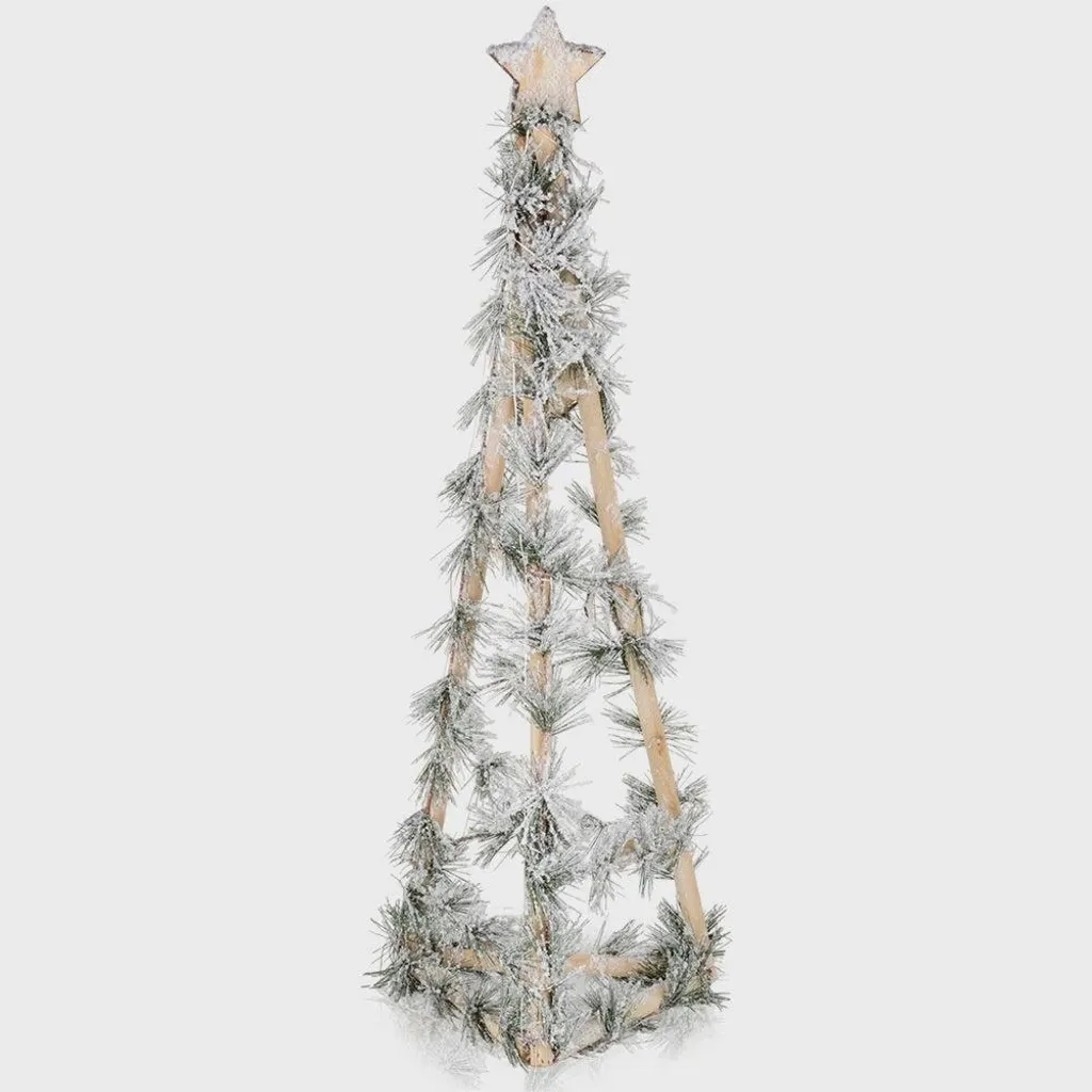 Petit sapin de Noël bois design pomme de pin 68 cm avec éclairage LED doux