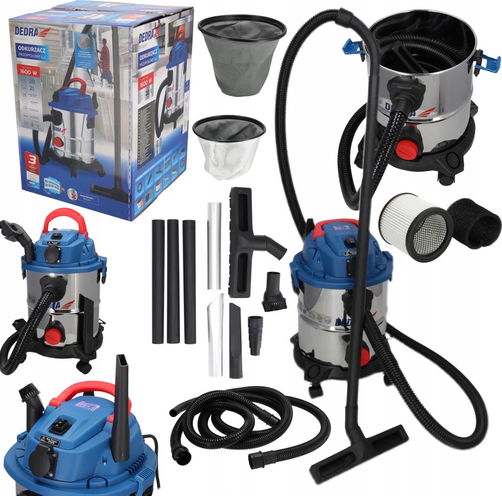 Dedra Staubsauger 5In1 Nass Trocken Zu Asche 1600W Gebläse Hepa Filter Schüttler