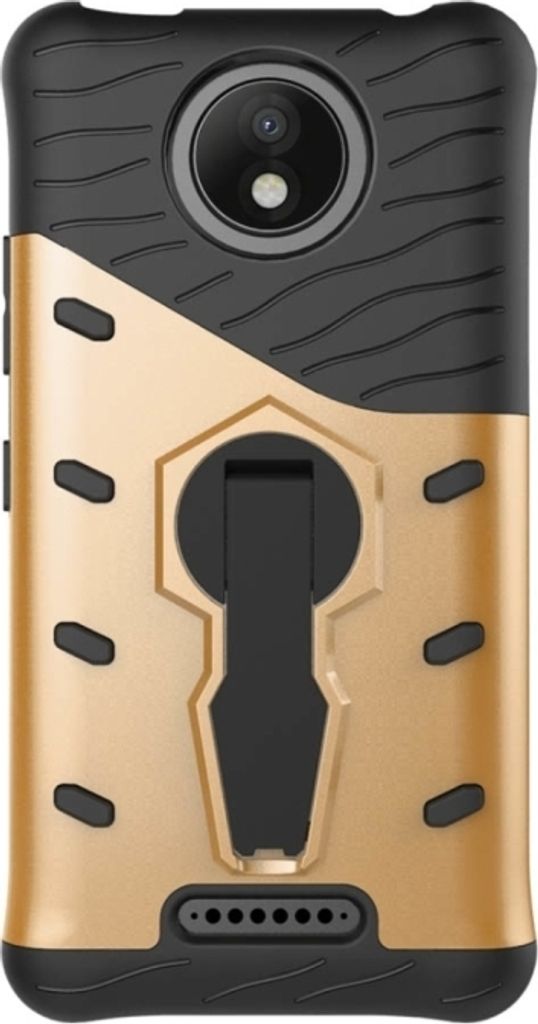 Mobigear Grip Stand Motorola Moto C Plus Hülle Hardcase Backcover Stoßfest mit Ständer - Gold