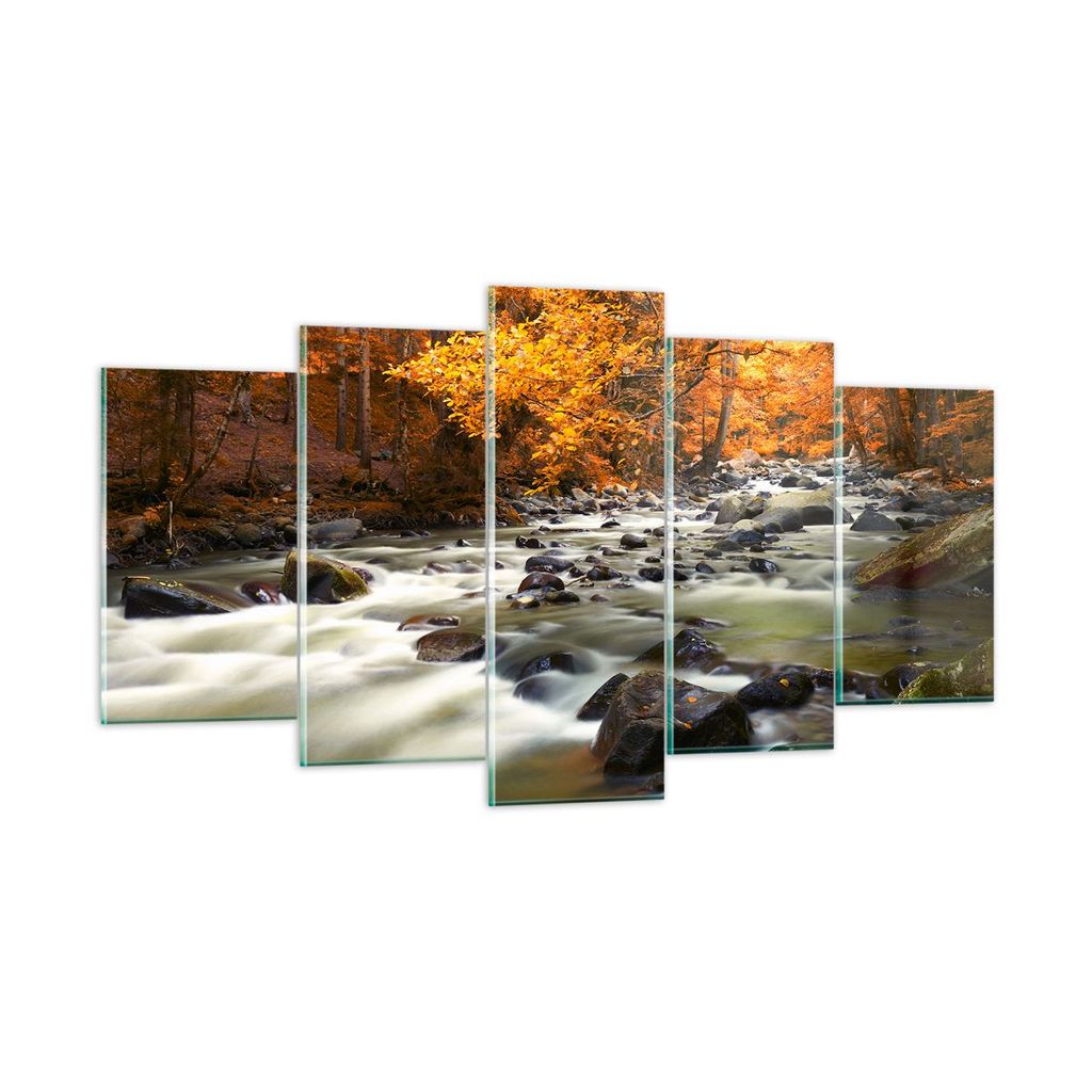 Bilder auf glas - Stream Herbst Forrest Berg - 160x85cm - Glasbilder - Wandbilder - Kunstdruck - zum Aufhängen bereit - Wanddekoration aus Glas - ...