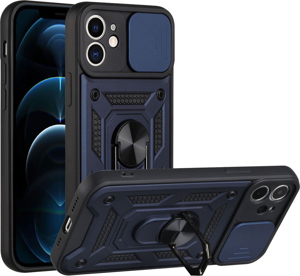 iPhone 12 Hülle mit 360° Drehbarer Magnetische Ring Ständer Halter Dia Kameraschutz TPU Bumper Silikon Schutzhülle für iPhone 12 Blau