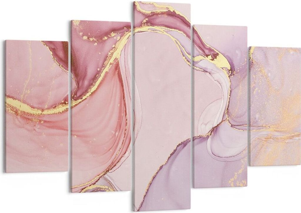Bild auf Leinwand - Leinwandbild - 5 Teile - Abstraktion Marmor Rosa - 150x100cm - Wand Bild - Wanddeko - Wandbilder - Leinwanddruck - Bilder - Wan...