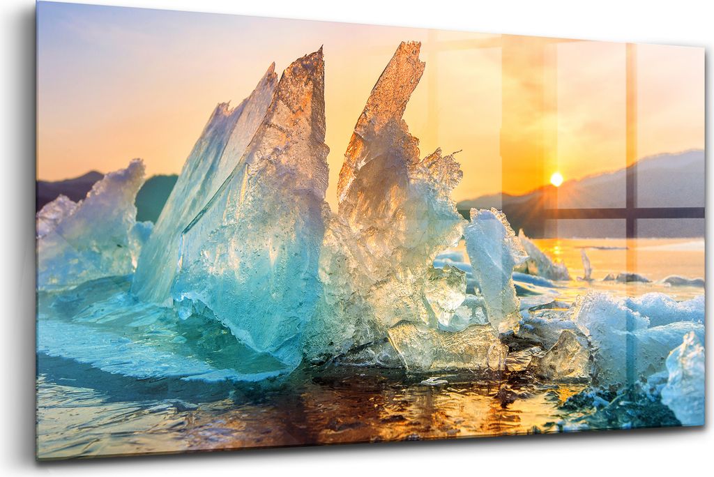 Bilder auf glas - Einteilig - Wanddekoration - Glas Bilder - 120x60 - Ein Stück Eis bei Sonnenaufgang