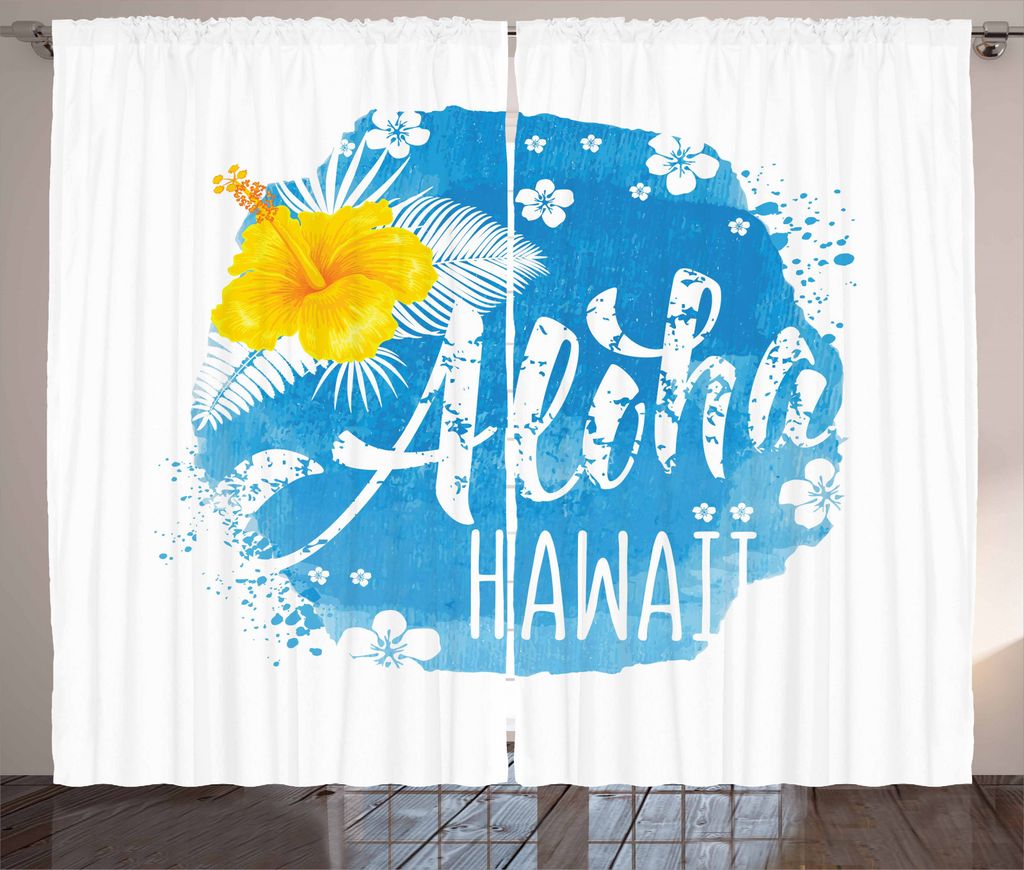 ABAKUHAUS Aloha Rustikaler Vorhang, Abstrakte Knospen und Blüten, Wohnzimmer Universalband Gardinen mit Schlaufen und Haken, 280 x 245 cm, Blau Ge...