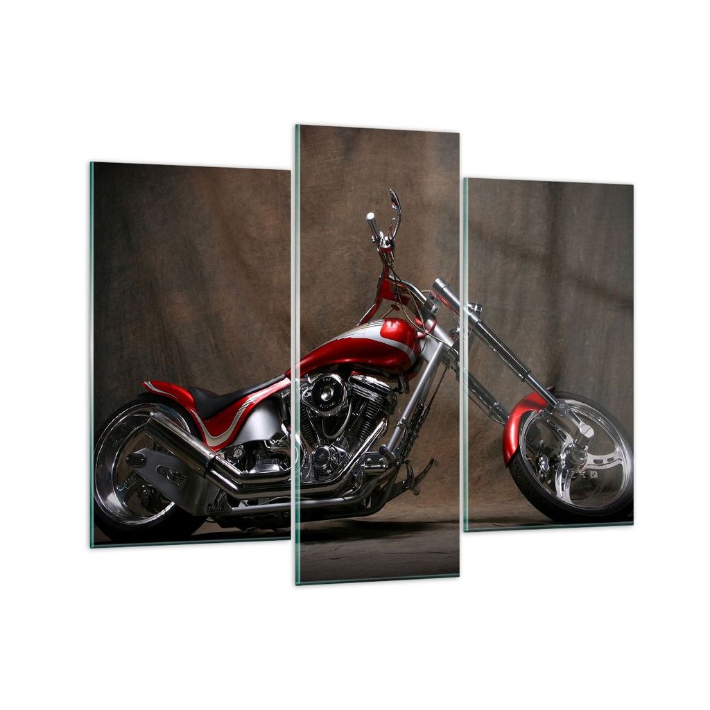 Bilder auf glas - Motorrad Chrom Räder - 130x100cm - Glasbilder - Wandbilder - Kunstdruck - zum Aufhängen bereit - Wanddekoration aus Glas - Glas...