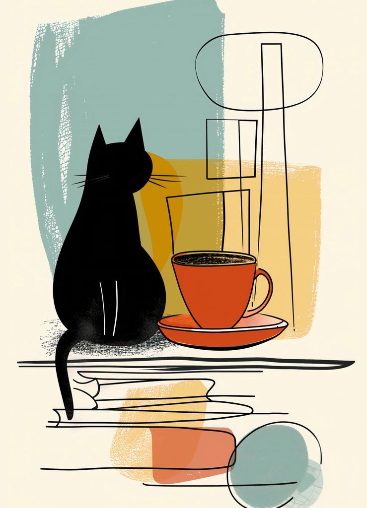 Plakat 20,5x28,4cm Katze und Kaffee