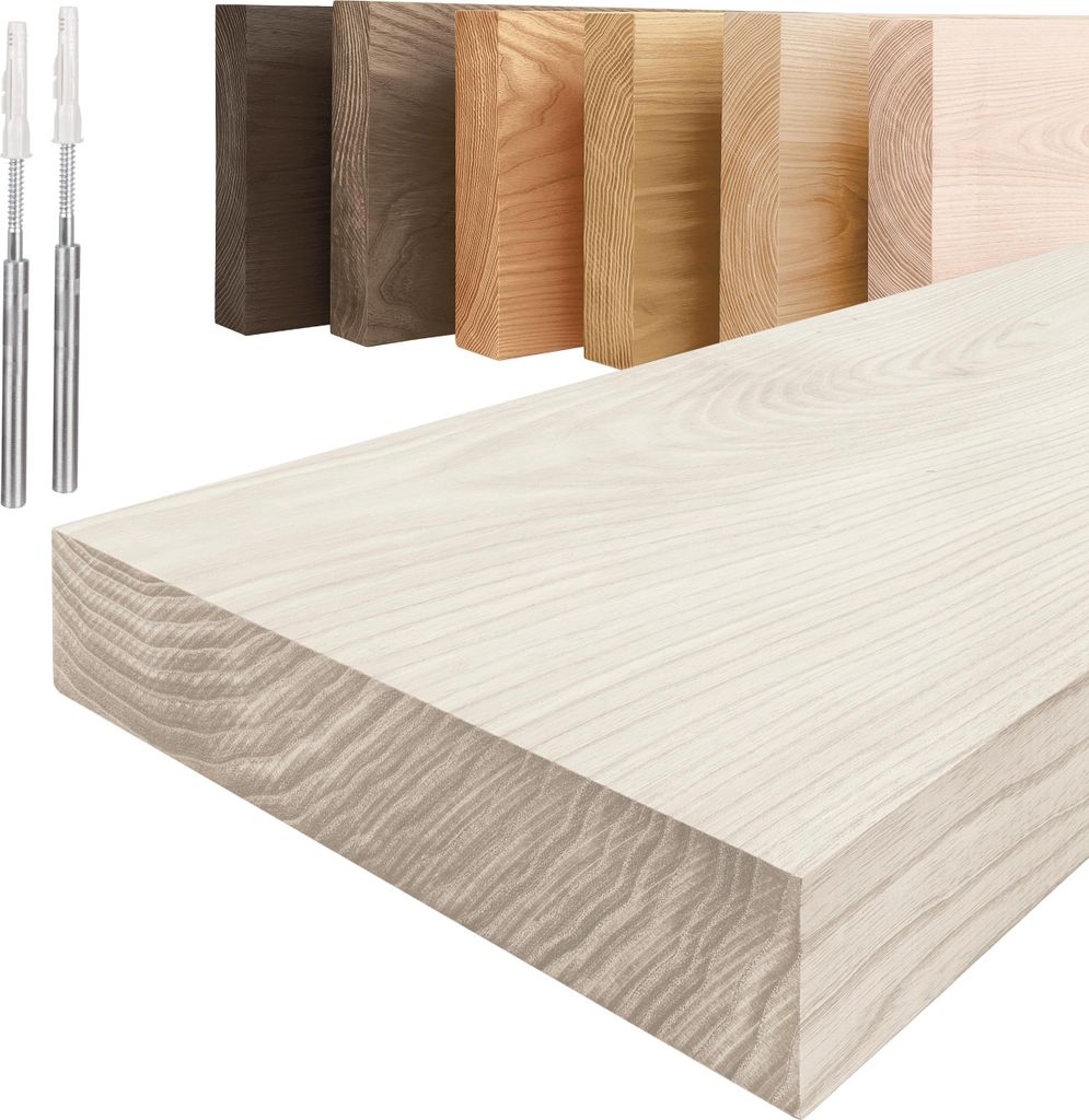 Lamo Manufaktur Wandregal Holz Gerade | Regal Farbe: Weiß | Invisible: Schweberegal | 40 cm