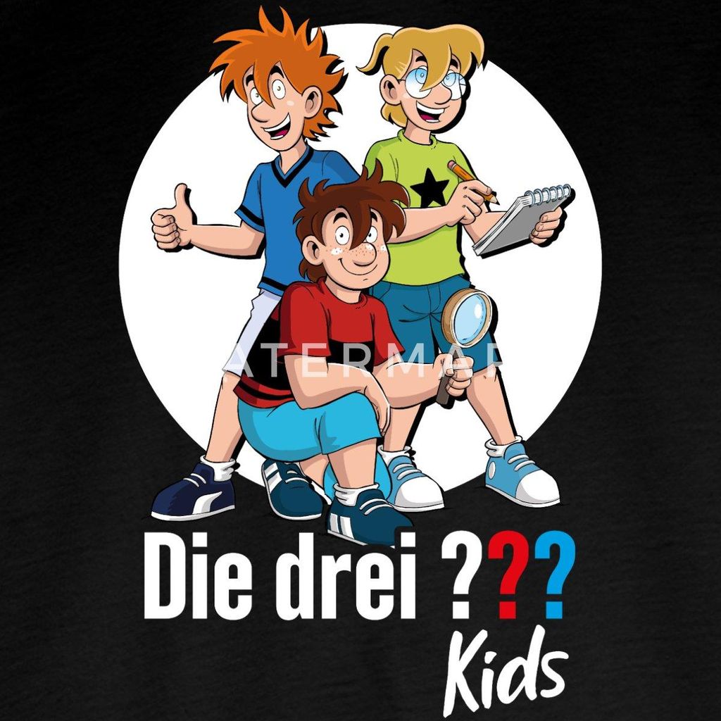 Spreadshirt Die Drei Fragezeichen Kids Justus, Peter, Bob Team Kinder Premium Langarmshirt, 134/140 (8 Jahre), Schwarz