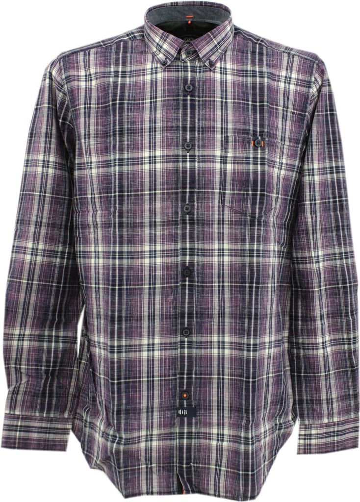 30162 Lerros, , Herren langarm Hemd, Popeline, lila blau weiß kariert, XXL