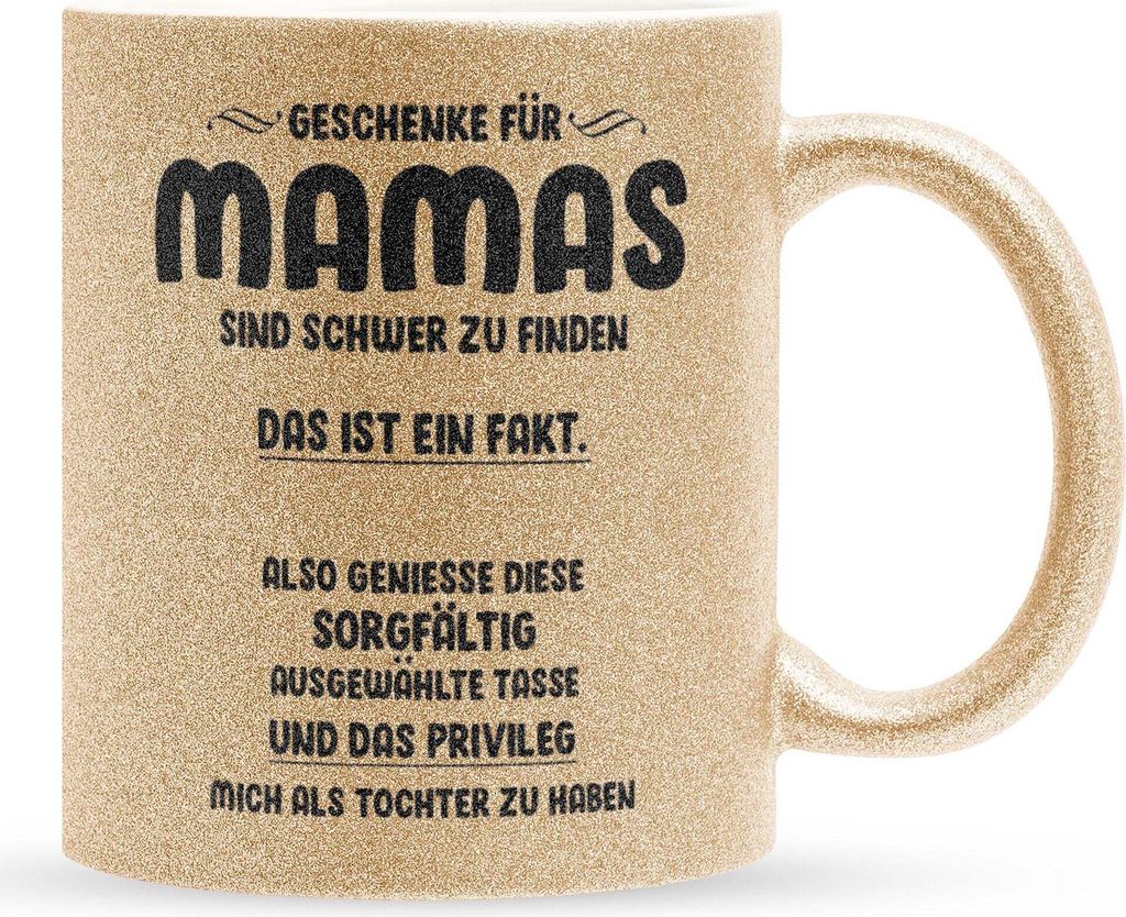 22Feels Glitzertasse Gold Mama Geschenk von Tochter Muttertag Geburtstag Mutter Weihnachten Frauen Kaffeetasse Haferl Geschenkidee Bürotasse