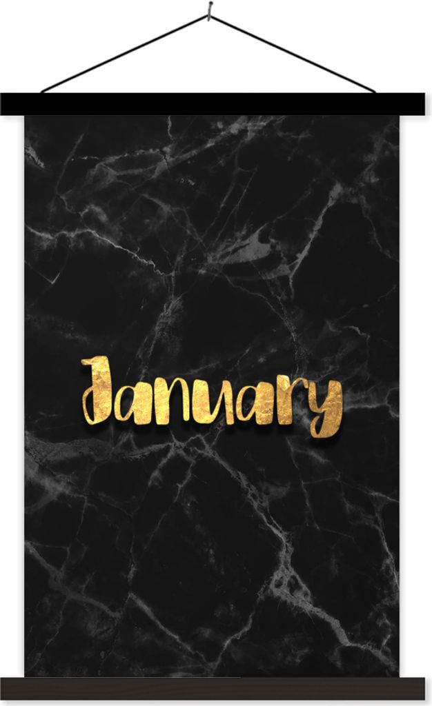 MuchoWow Textilposter Kalender - Januar - Gold - Marmor 120x180 cm mit schwarzem Rahmen - Fotos