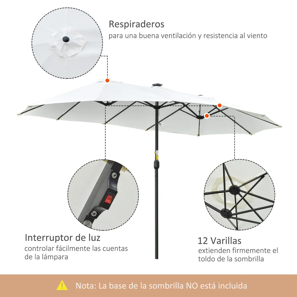 Parapluie double grande couverture structure robuste coloris crème - 3